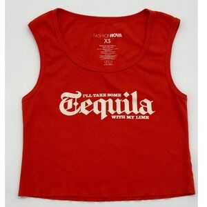 Fashion Nova Graphic Tank Top Tequila Cropped Summer Orange‎ Beach Cotton XS